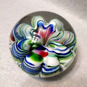 Vintage Joe St Clair Paperweight Multi-color Ribbon Crimp 3" Handblown Art Glass